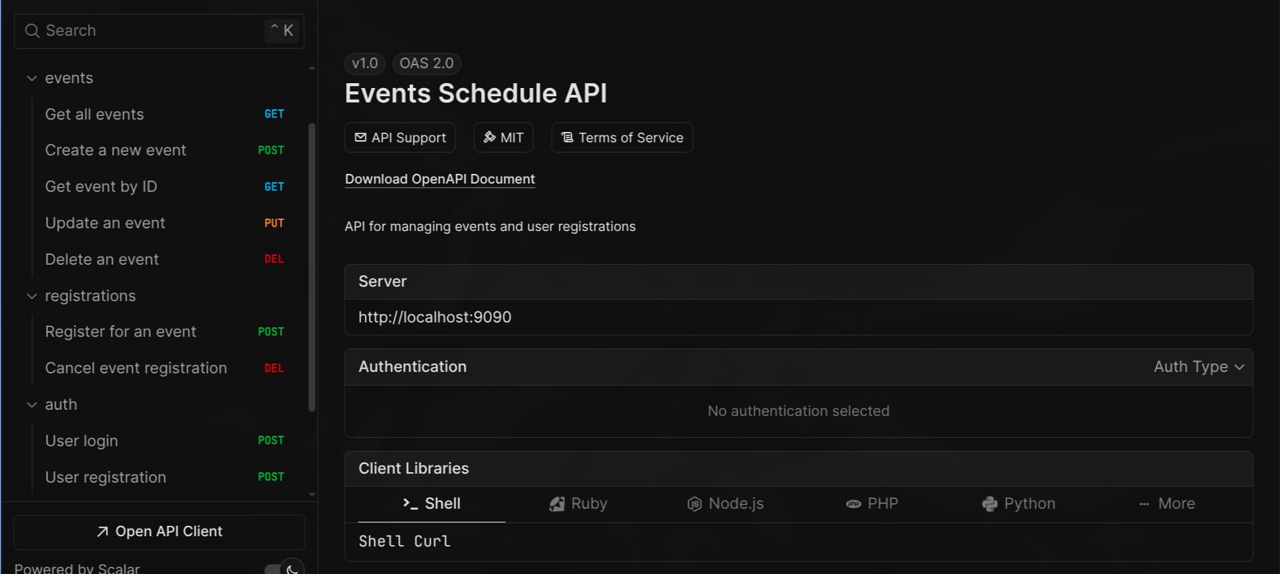 Events Schedule API